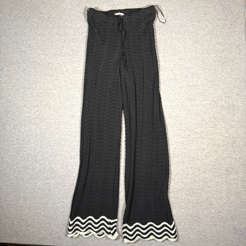 Solitaire Black Crochet Knit Wide Leg Pants Chevron Scalloped Hem Small